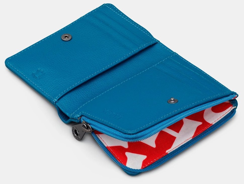 Женский кожаный кошелек на кнопке с монетницей Yoshi Y1275 синий с принтом павлина 95521 modnotak фото №3