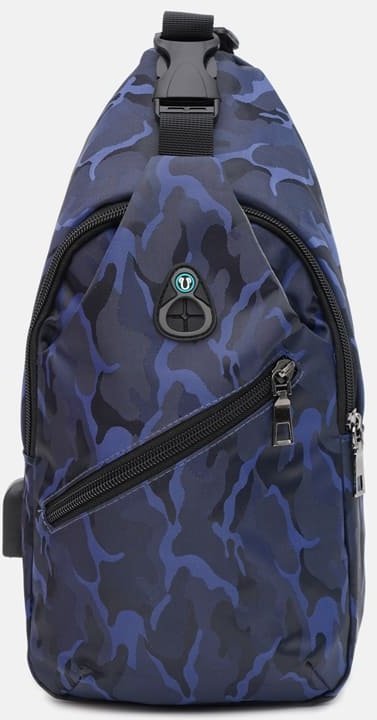 Синяя мужская сумка-рюкзак из текстиля с принтом Monsen (19425)