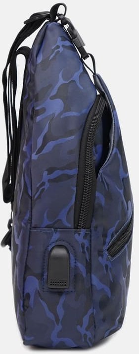 Синяя мужская сумка-рюкзак из текстиля с принтом Monsen (19425)
