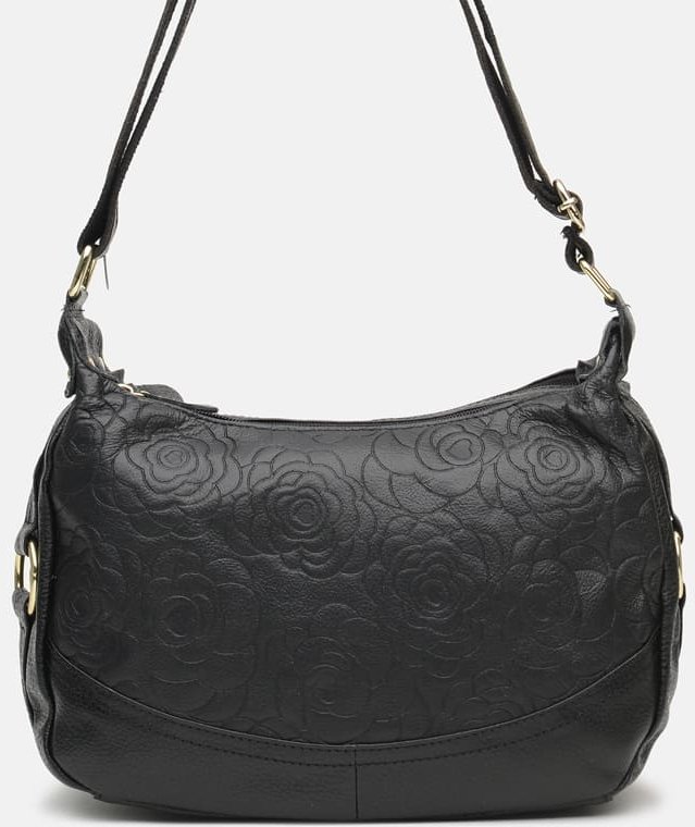 Черная женская сумка из натуральной кожи с принтом цветов Borsa Leather (21269)