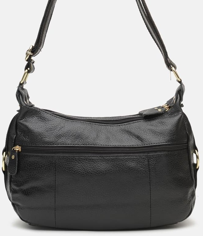 Чорна сумка з натуральної шкіри з принтом квітів Borsa Leather (21269)