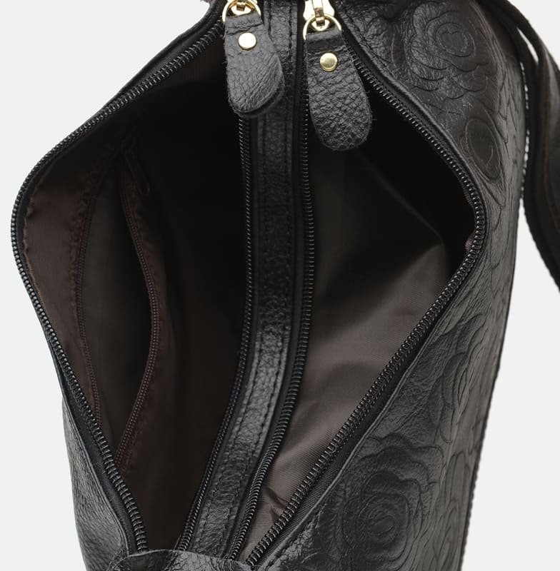 Чорна сумка з натуральної шкіри з принтом квітів Borsa Leather (21269)