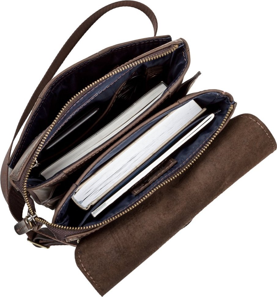 Коричневая сумка-барсетка из винтажной кожи с клапаном SHVIGEL (2411104)