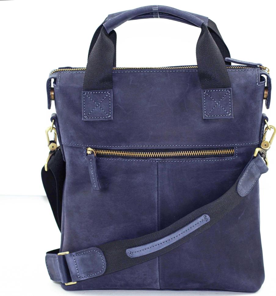 Наплечная мужская сумка синего цвета с ручками в стиле винтаж VATTO (12062)