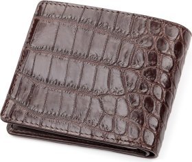 Коричневое портмоне из крокодиловой кожи компактного размера CROCODILE LEATHER (024-18046)
