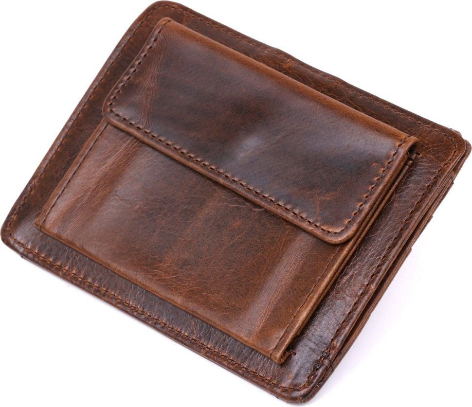 Коричневый мужской кошелек маленького размера из матовой винтажной кожи Vintage (2420485)