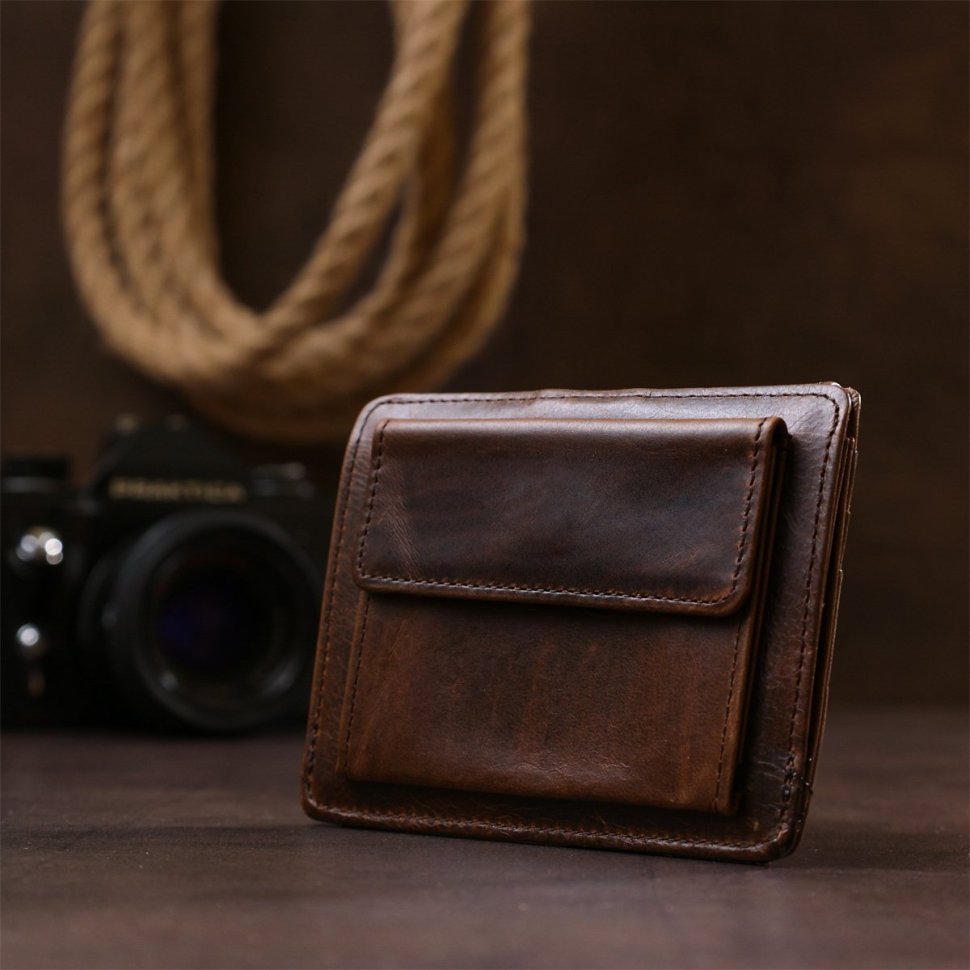 Коричневый мужской кошелек маленького размера из матовой винтажной кожи Vintage (2420485)