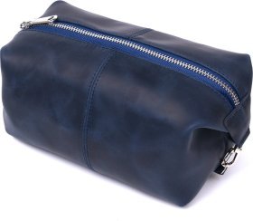 Добротная косметичка из винтажной кожи синего цвета Shvigel (2416401)