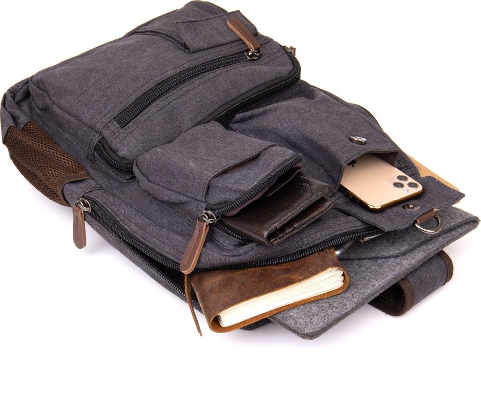 Текстильний дорожній рюкзак кольору графіт Vintage (20617)