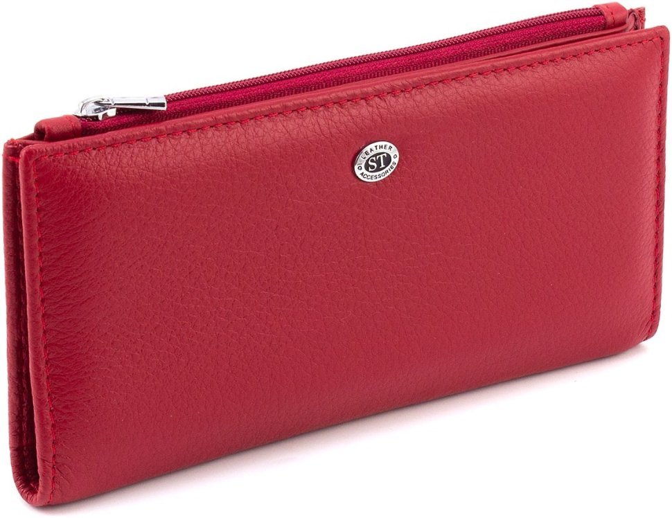 Шкіряний жіночий купюрник червоного кольору з монетницею ST Leather 1767421