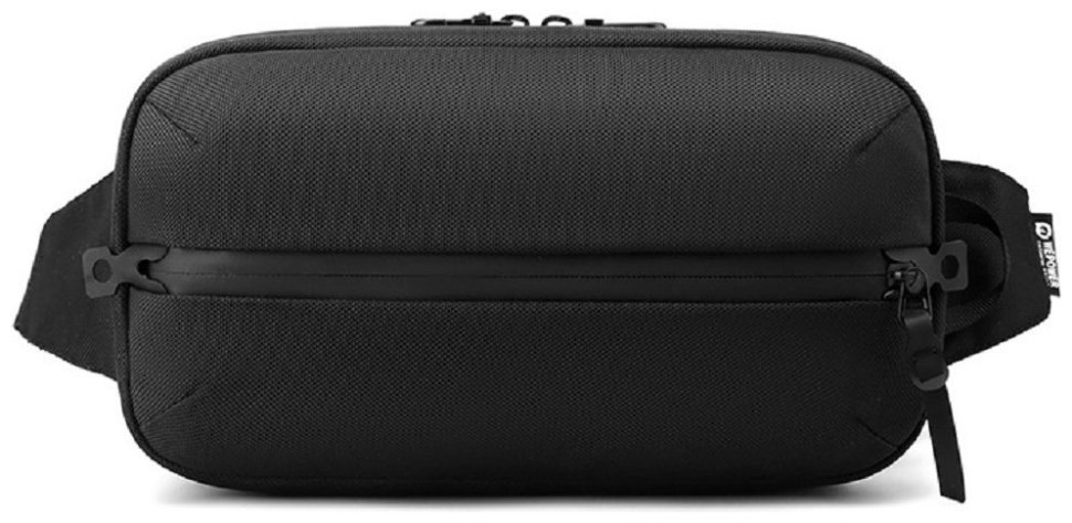 Мужская сумка-бананка горизонтального формата из черного текстиля Confident 77421
