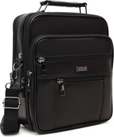Повсякденна чоловіча шкіряна сумка-барсетка чорного кольору з ручкою Ricco Grande 47521