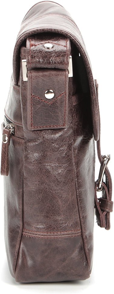 Небольшая мужская наплечная сумка из натуральной кожи коричневого цвета SHVIGEL 2400855