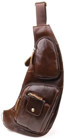 Большая повседневная мужская сумка-слинг из натуральной кожи коричневого цвета Vintage 98121