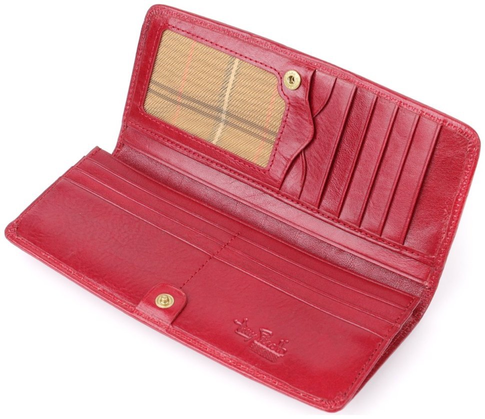 Яркий женский купюрник из натуральной гладкой кожи красного цвета на кнопке Tony Perotti 108521 modnotak фото №5