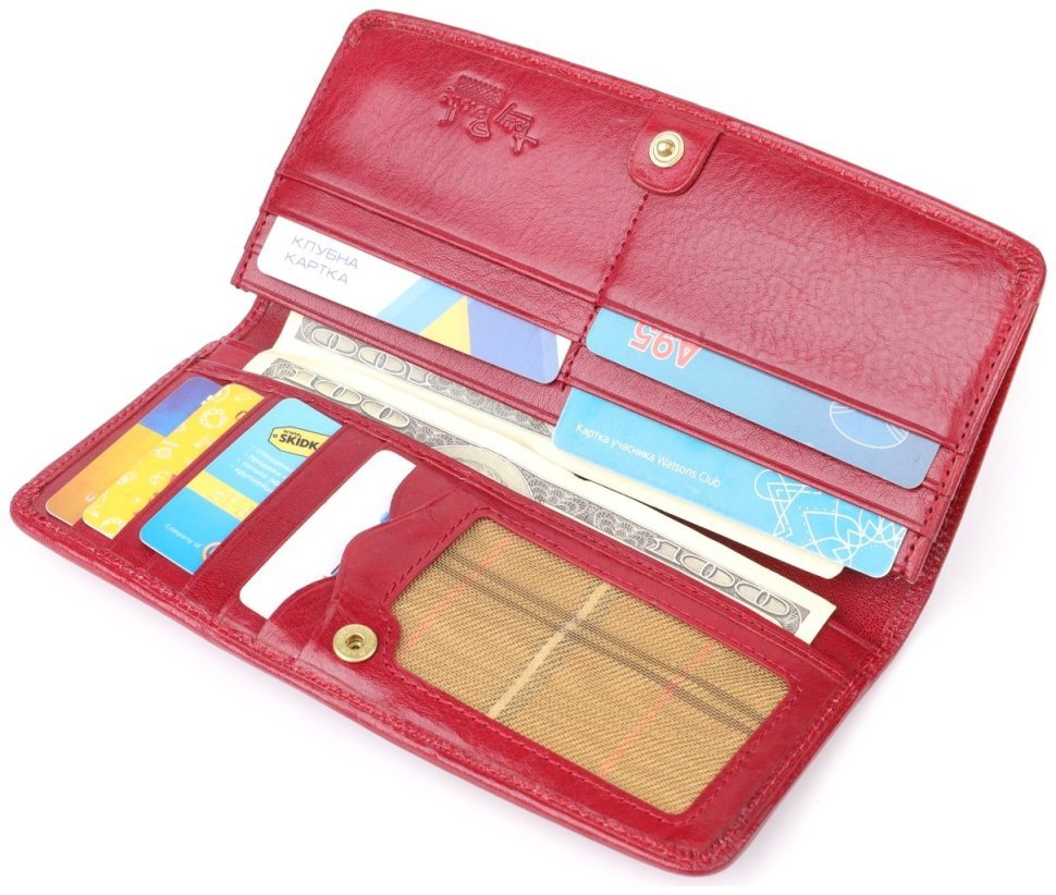 Яркий женский купюрник из натуральной гладкой кожи красного цвета на кнопке Tony Perotti 108521 modnotak фото №6