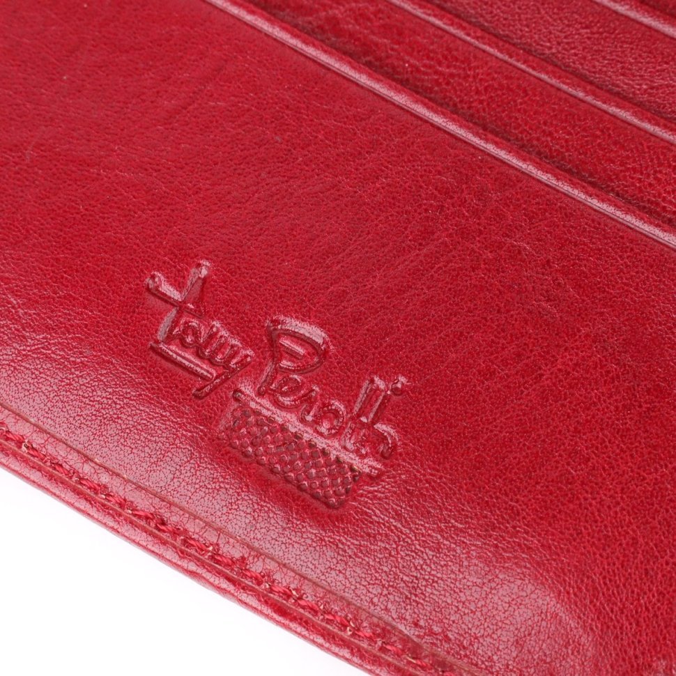 Яркий женский купюрник из натуральной гладкой кожи красного цвета на кнопке Tony Perotti 108521 modnotak фото №7