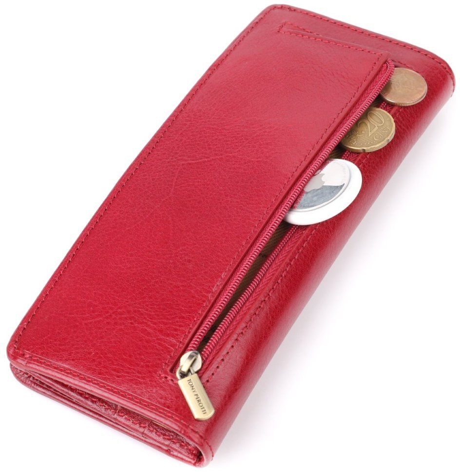 Яркий женский купюрник из натуральной гладкой кожи красного цвета на кнопке Tony Perotti 108521 modnotak фото №8