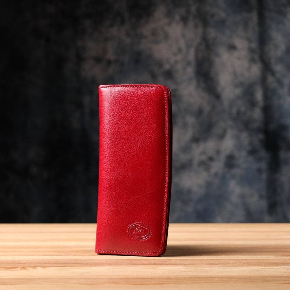 Яркий женский купюрник из натуральной гладкой кожи красного цвета на кнопке Tony Perotti 108521 modnotak фото №9