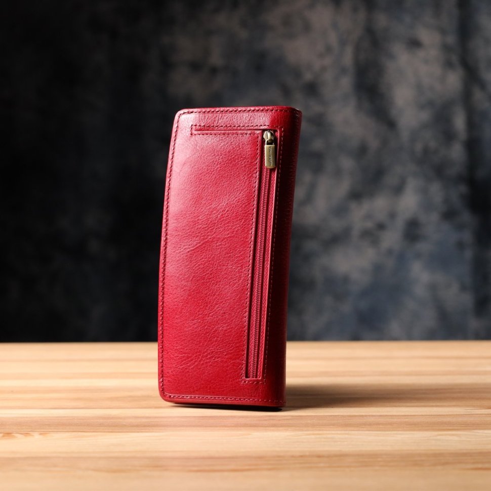 Яркий женский купюрник из натуральной гладкой кожи красного цвета на кнопке Tony Perotti 108521 modnotak фото №10