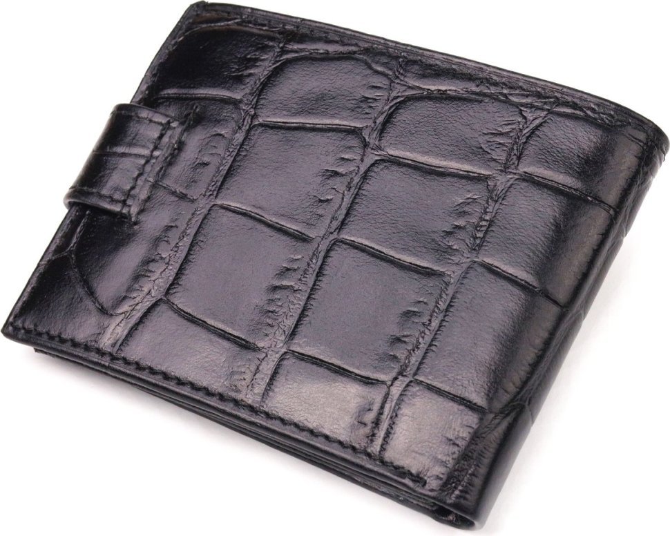 Чоловіче шкіряне портмоне чорного кольору з фактурою під крокодила CANPELLINI (2421511)