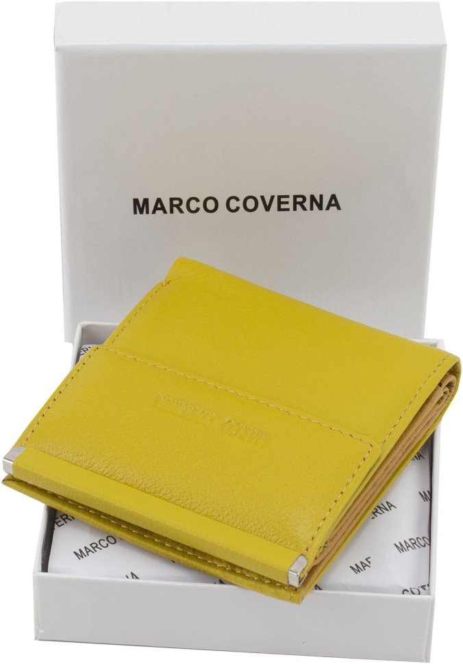 Жовтий жіночий гаманець із натуральної шкіри на кнопці Marco Coverna 68621