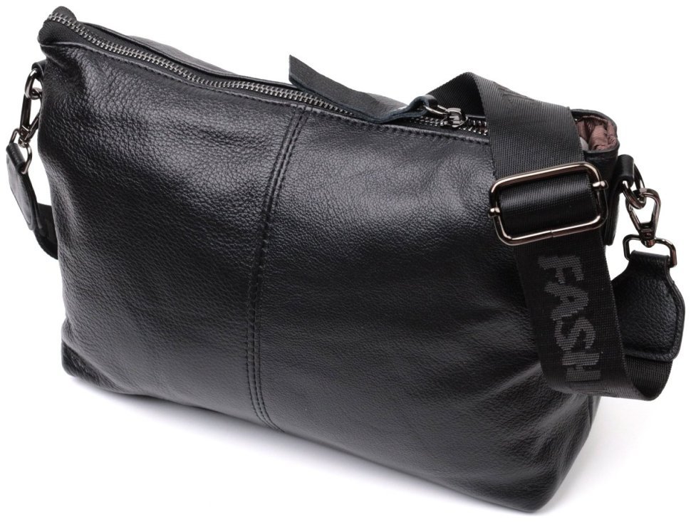 Стильная женская кожаная сумка черного цвета с двумя ремнями Vintage 2422379 modnotak фото №1