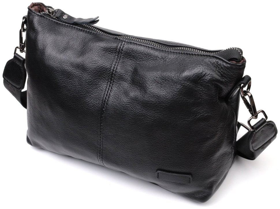 Стильная женская кожаная сумка черного цвета с двумя ремнями Vintage 2422379 modnotak фото №2