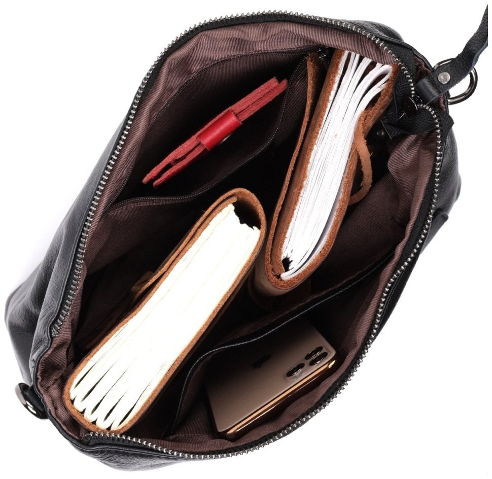 Стильная женская кожаная сумка черного цвета с двумя ремнями Vintage 2422379 modnotak фото №5