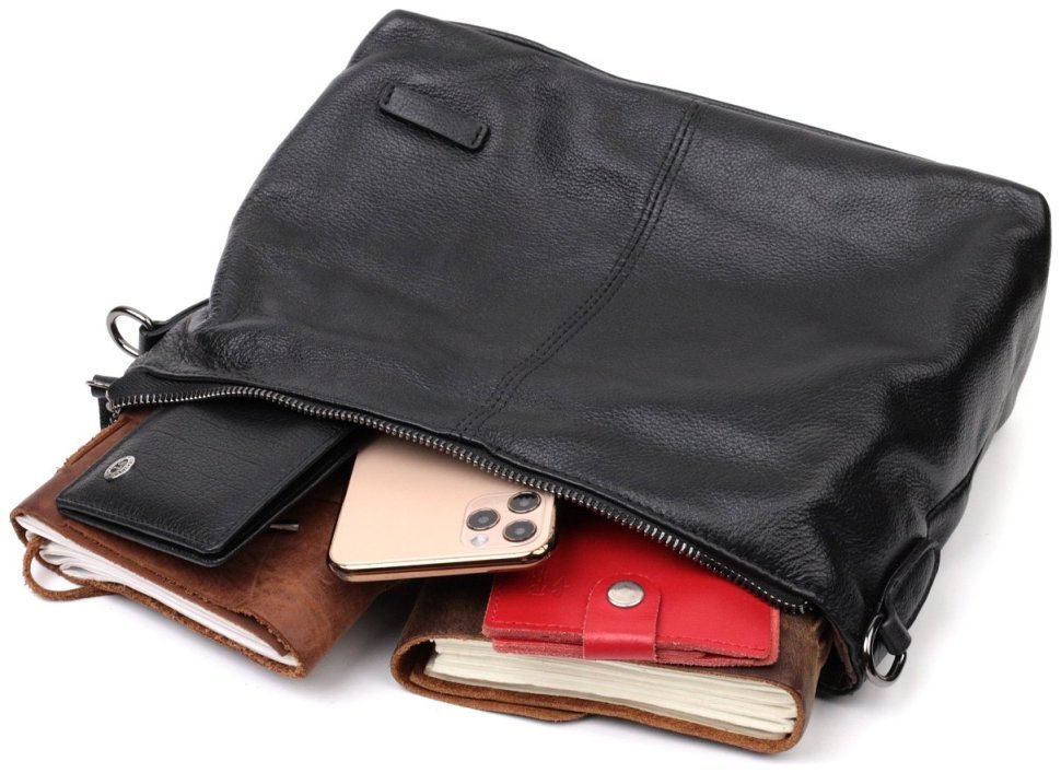 Стильная женская кожаная сумка черного цвета с двумя ремнями Vintage 2422379 modnotak фото №6