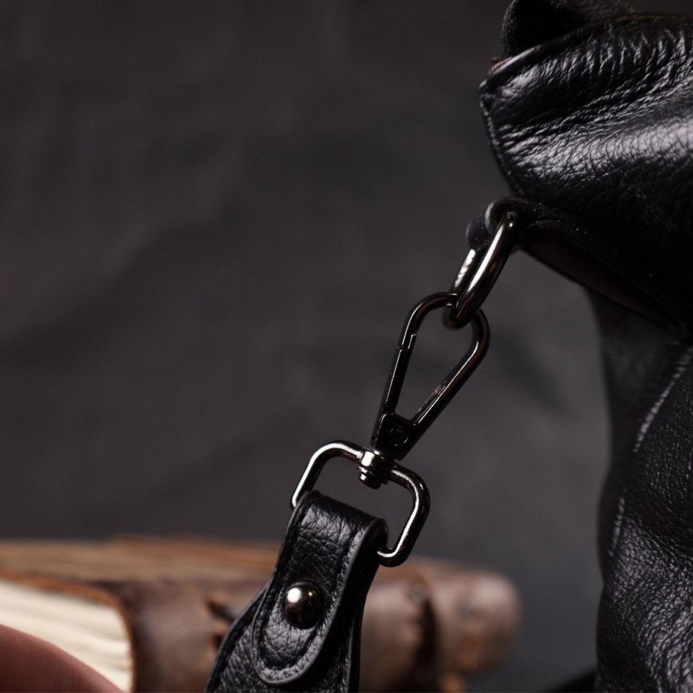 Стильная женская кожаная сумка черного цвета с двумя ремнями Vintage 2422379 modnotak фото №9