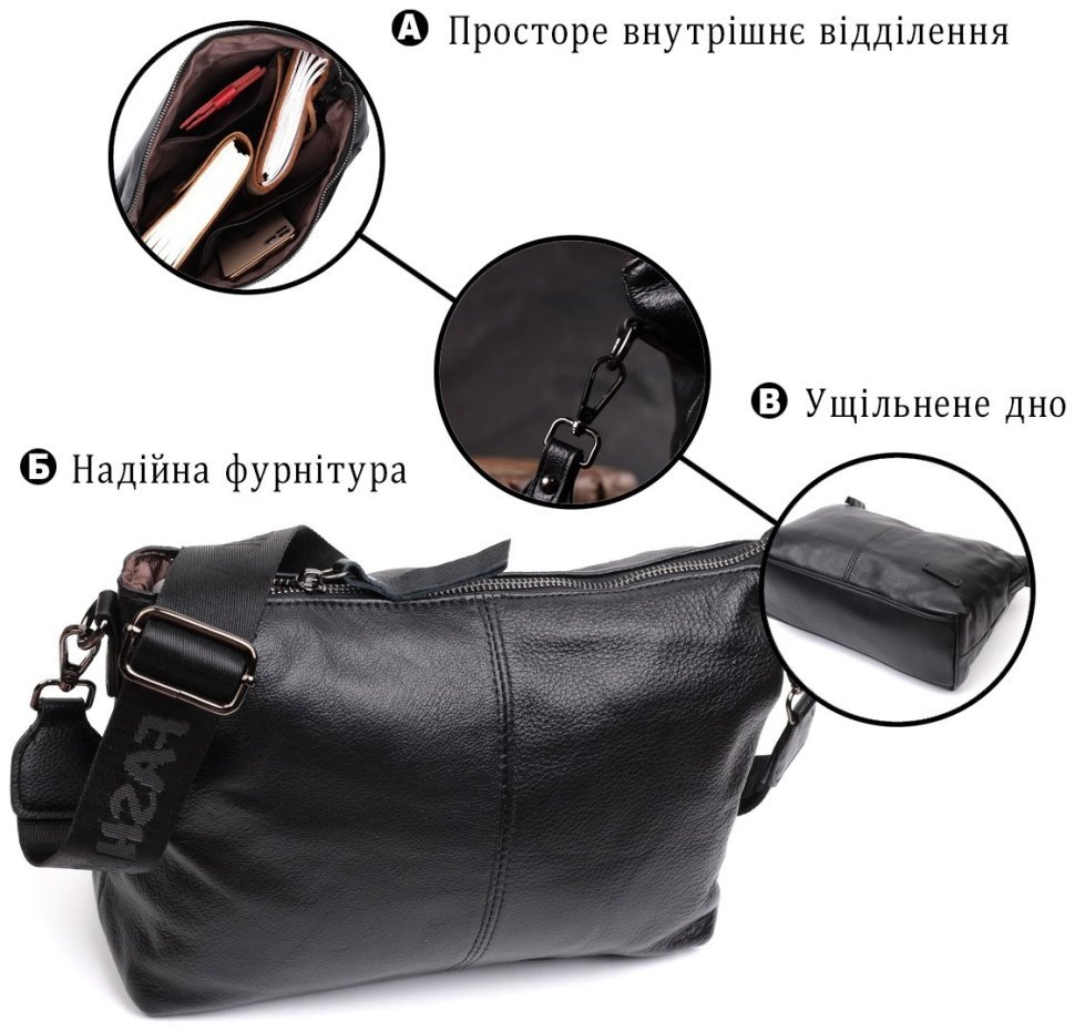 Стильная женская кожаная сумка черного цвета с двумя ремнями Vintage 2422379 modnotak фото №11