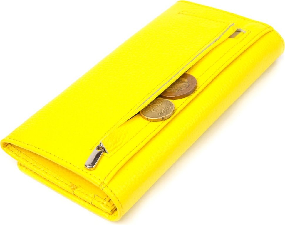 Лимонний жіночий гаманець із натуральної шкіри флотар із клапаном на кнопці CANPELLINI (2421612)
