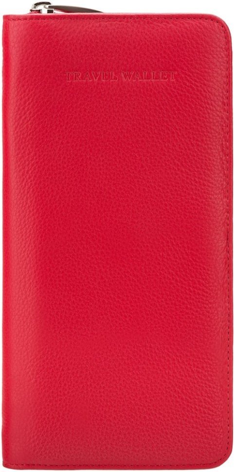 Червоний дорожній гаманець із натуральної шкіри на блискавковій застібці Visconti 68921