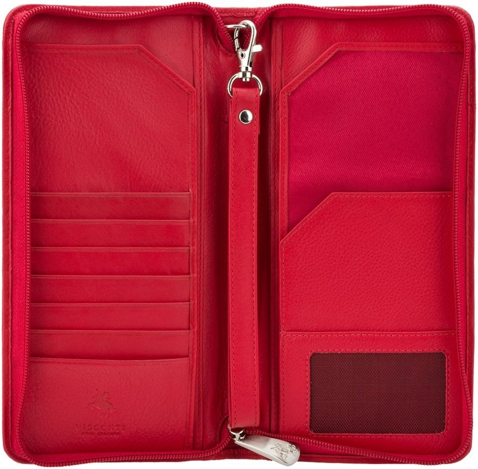 Красный дорожный кошелек из натуральной кожи на молниевой застежке Visconti 68921