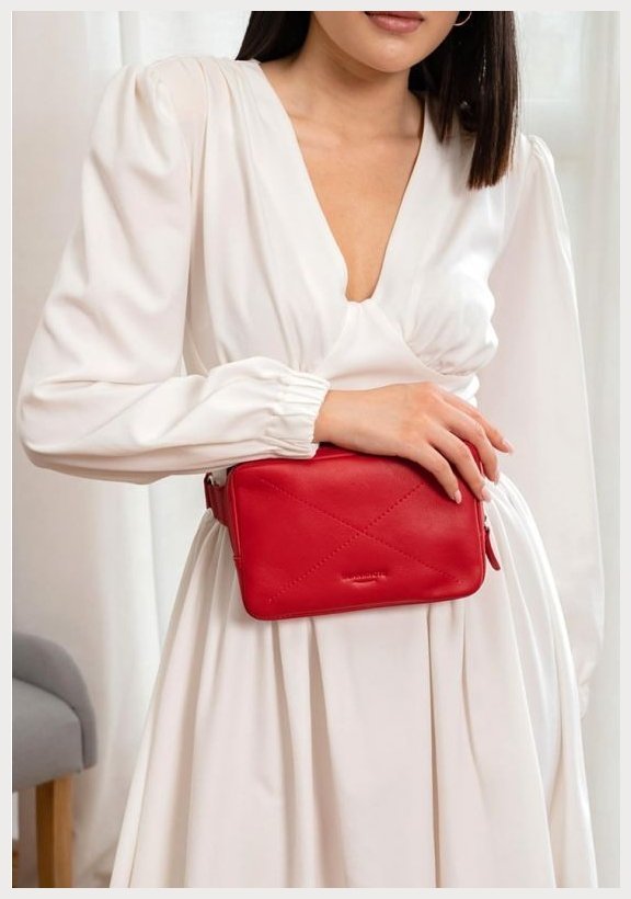 Шкіряна жіноча поясна сумка червоного кольору BlankNote Dropbag Mini 78921