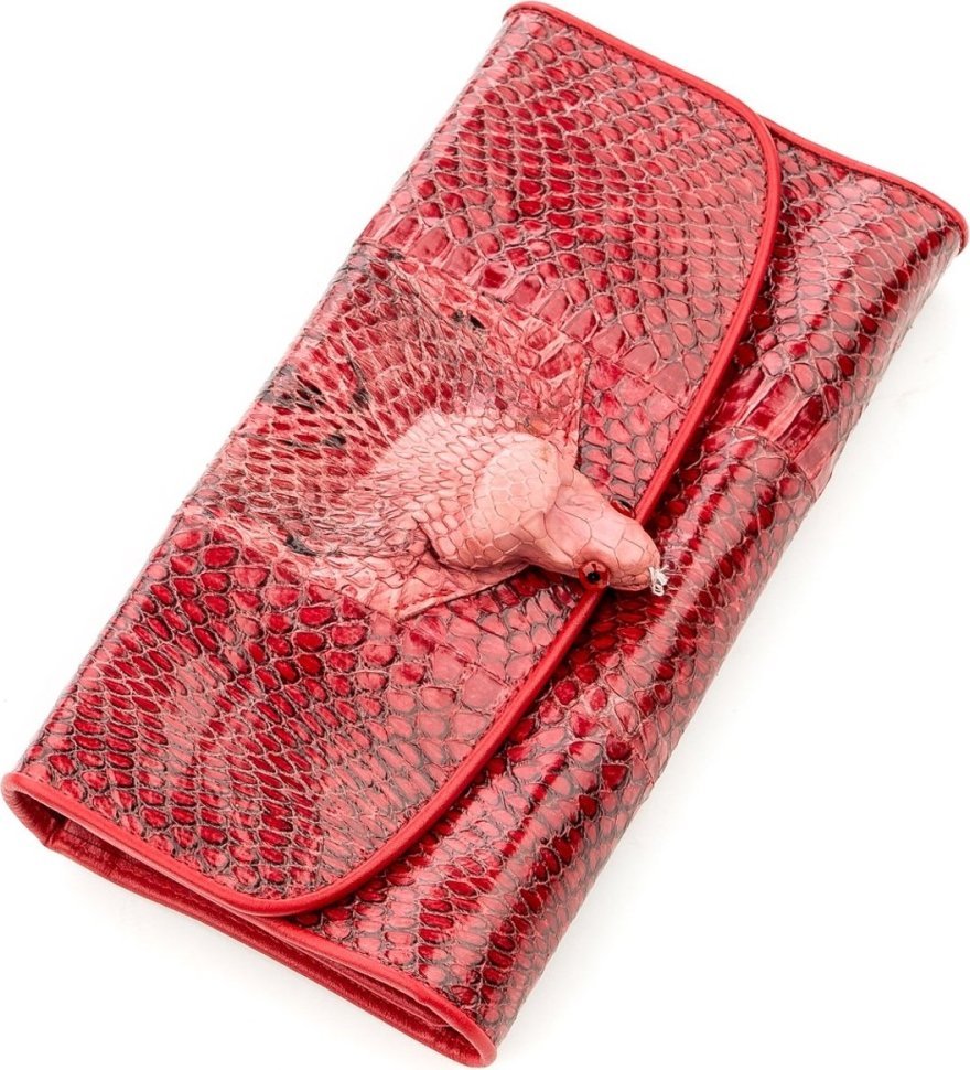 Бордовый кошелек-клатч из натуральной кожи питона SNAKE LEATHER (024-18542)
