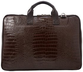 Коричнева чоловіча сумка-портфель з натуральної шкіри під крокодила Desisan 80422