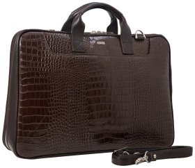 Коричнева чоловіча сумка-портфель з натуральної шкіри під крокодила Desisan 80422