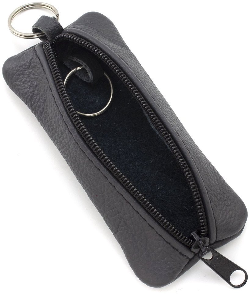 Темно-серая кожаная ключница маленького размера на молнии ST Leather 70822