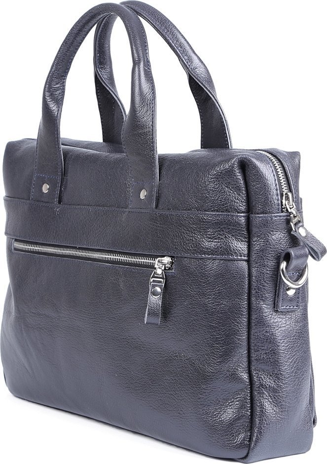 Темно-синя чоловіча сумка під ноутбук до 14 дюймів із натуральної шкіри флотар SHVIGEL (00976)