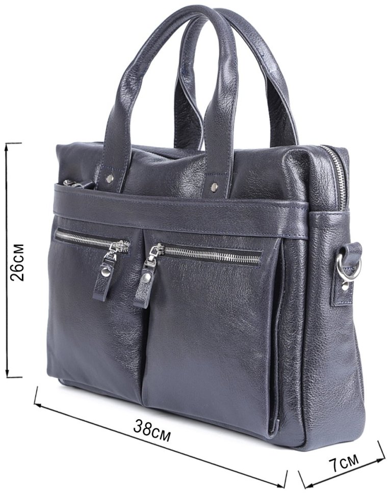 Темно-синя чоловіча сумка під ноутбук до 14 дюймів із натуральної шкіри флотар SHVIGEL (00976) modnotak фото №11