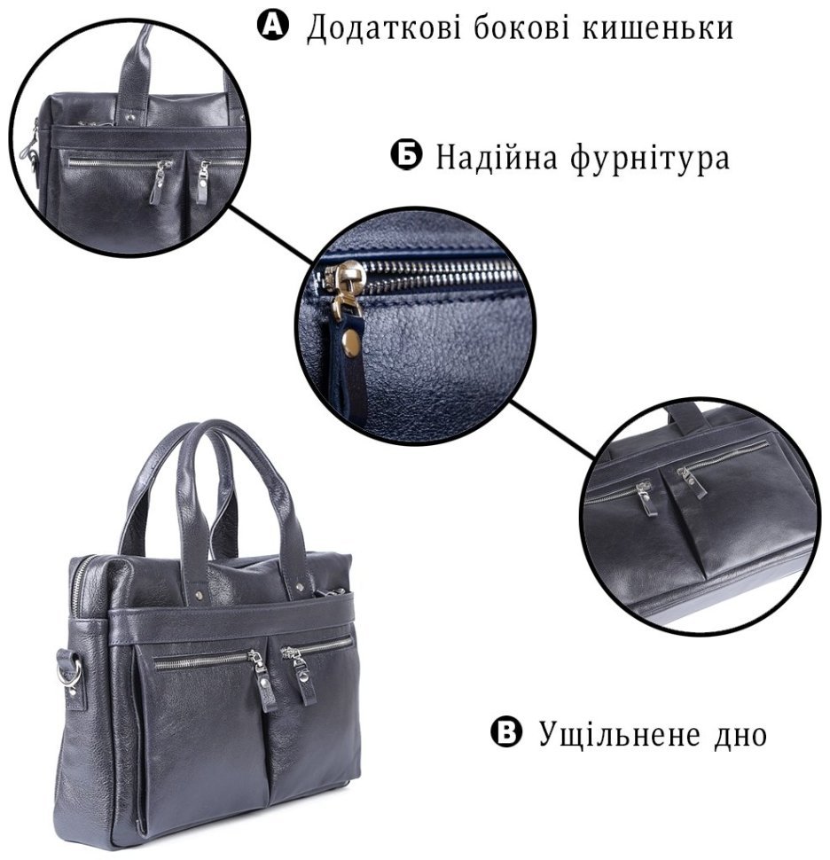 Темно-синя чоловіча сумка під ноутбук до 14 дюймів із натуральної шкіри флотар SHVIGEL (00976) modnotak фото №12