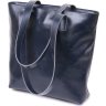 Містка жіноча сумка-шоппер із натуральної шкіри синього кольору Shvigel (16369) - 1