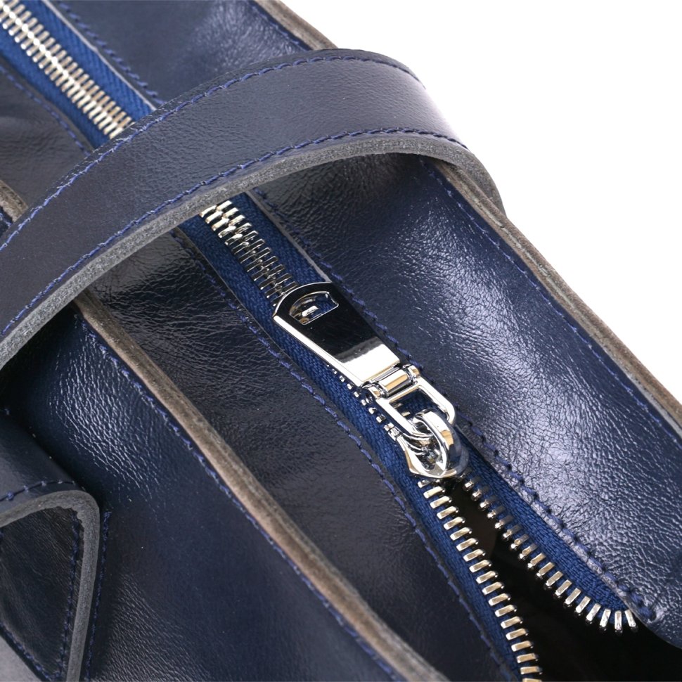 Містка жіноча сумка-шоппер із натуральної шкіри синього кольору Shvigel (16369)