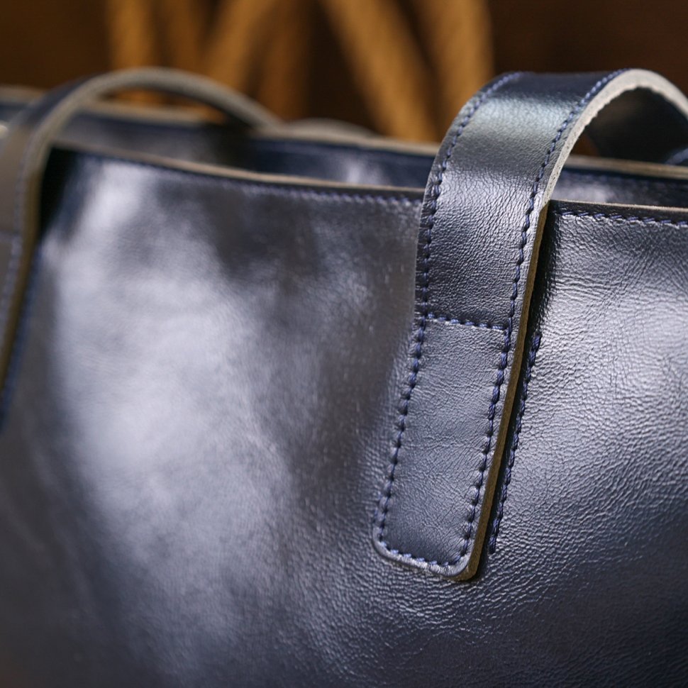 Містка жіноча сумка-шоппер із натуральної шкіри синього кольору Shvigel (16369)