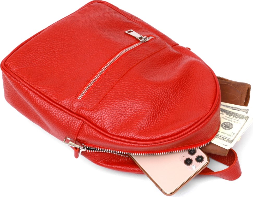 Городской женский рюкзак из натуральной кожи красного цвета Shvigel (16301)