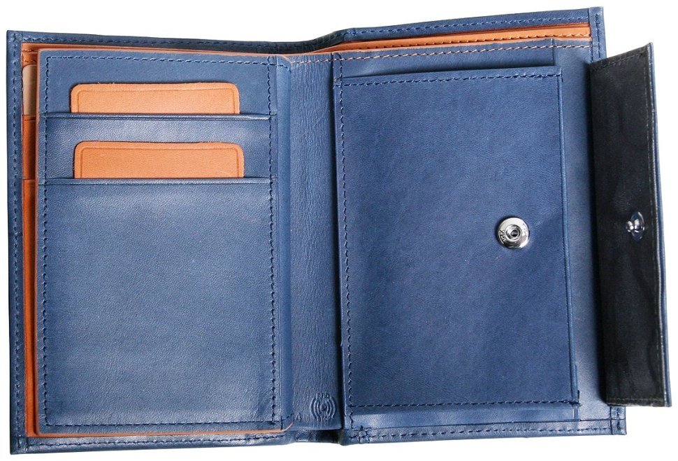 Шкіряний гаманець з великою монетницею Beverly Hills синього кольору Vip Collection 102522 modnotak фото №4