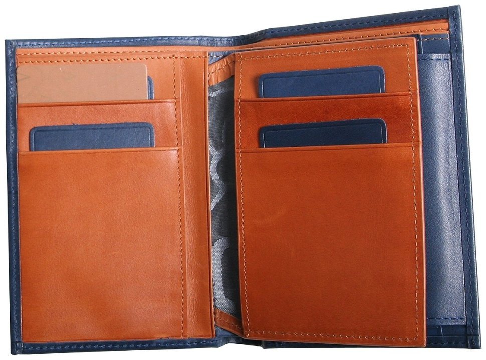 Шкіряний гаманець з великою монетницею Beverly Hills синього кольору Vip Collection 102522 modnotak фото №6