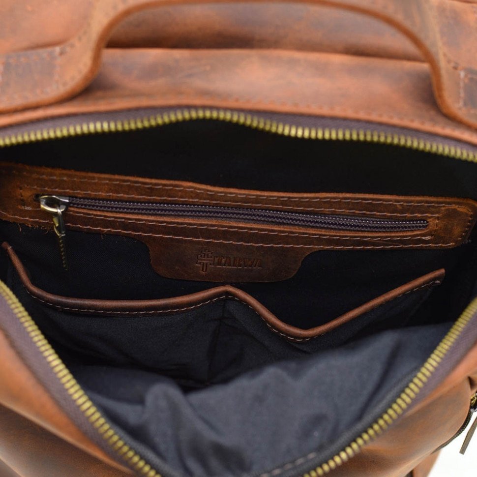 Мужской городской рюкзак из винтажной кожи темно-коричневого цвета TARWA (19682)